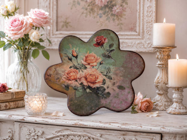 Magnifique plateau en forme de pétale avec motif floral