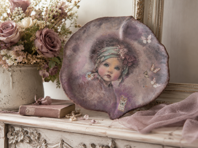 Magnifique plateau de verre effet coquillage