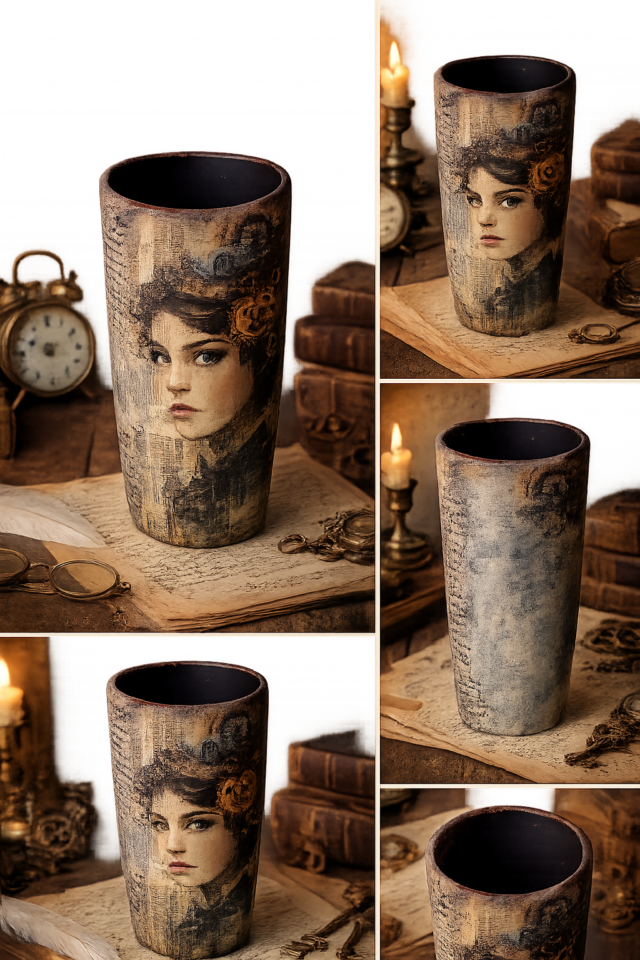Grand vase en céramique "Femme aux rouages"