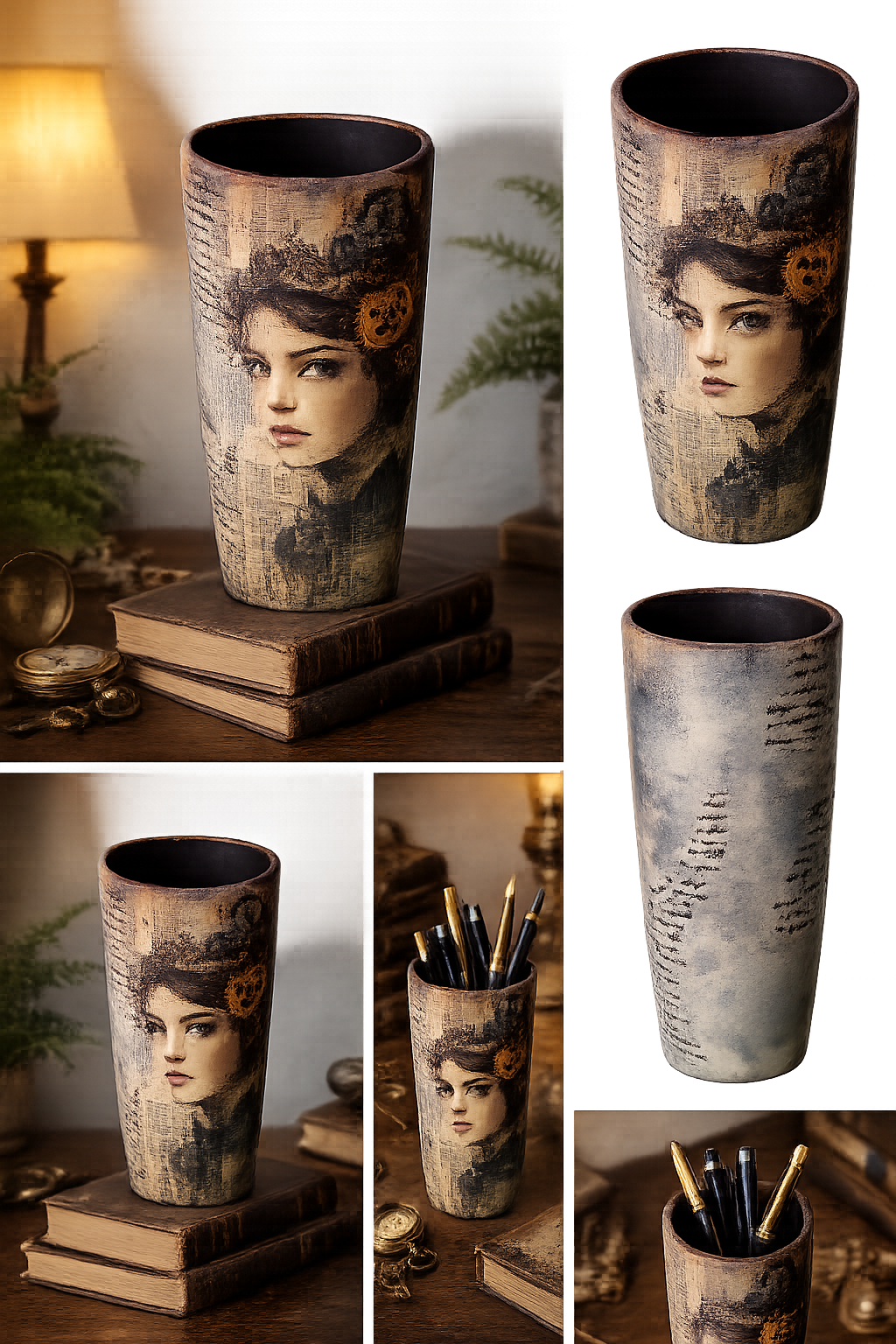 Grand vase en céramique "Femme aux rouages" - Image 3