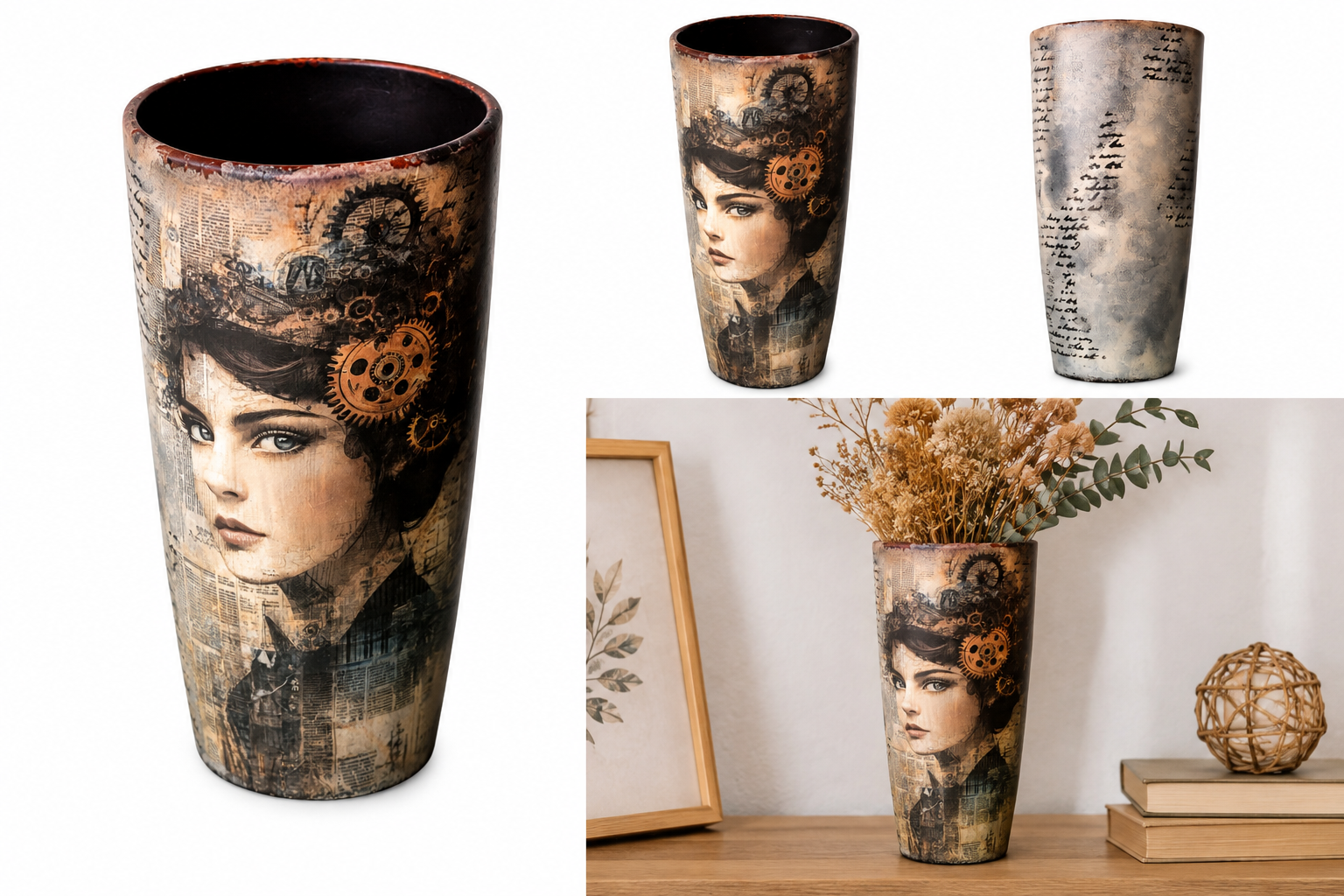 Grand vase en céramique "Femme aux rouages" - Image 2