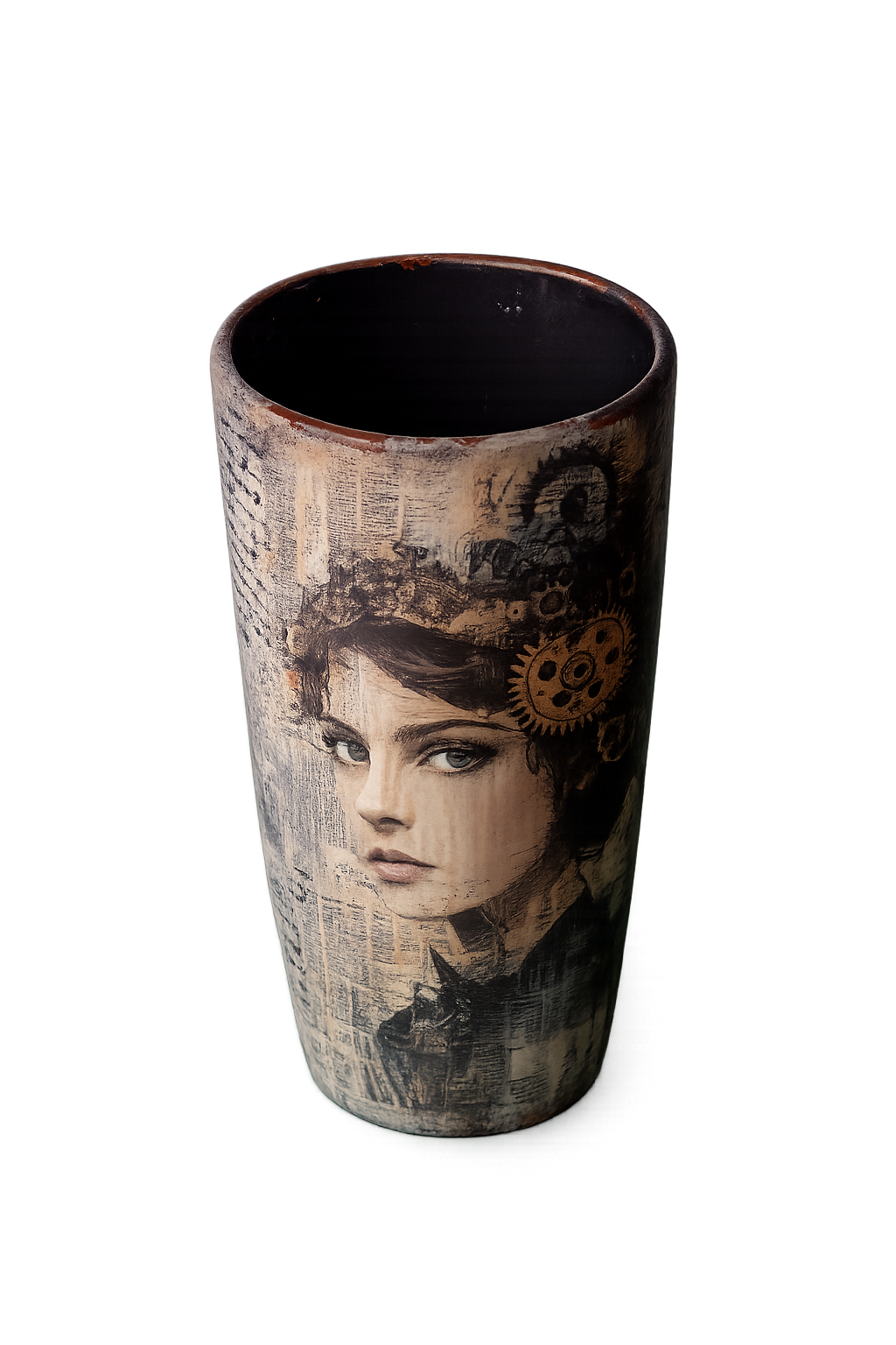 Grand vase en céramique "Femme aux rouages" - Image 4