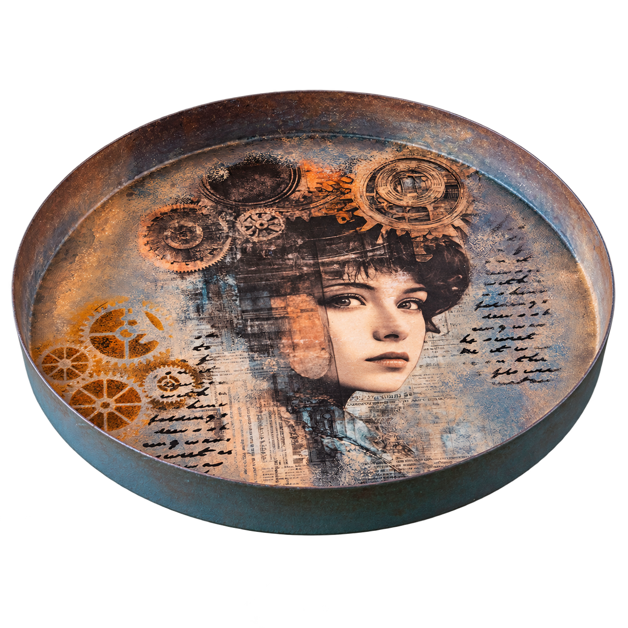 Plateau rond "Jeune femme Steampunk" - Image 2