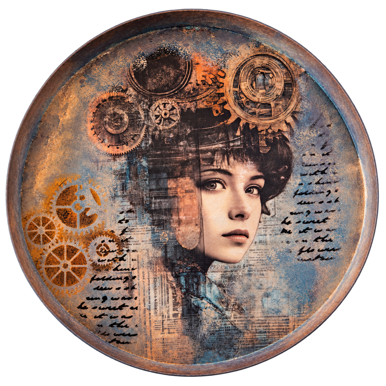 Plateau rond "Jeune femme Steampunk" - Image 3