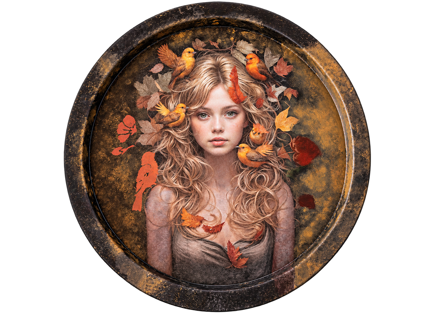 Plateau métallique "Jeune femme aux cheveux d'or" - Image 3